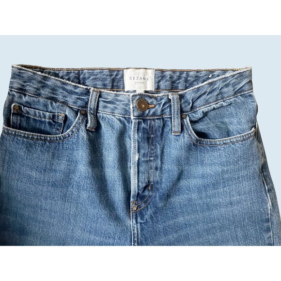 SEZANE Hi Rise Button Fly Straight Leg Raw Hem Jean Size 27 - Picture 3 of 8